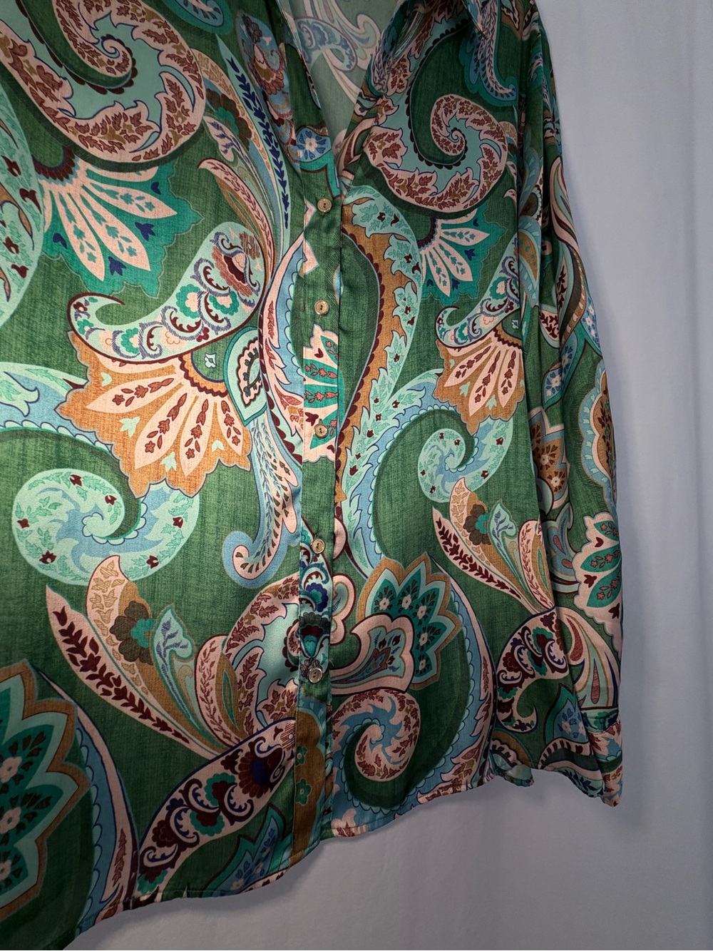 Zara Green Paisley Button-Front Women's Blouse - XL - Picture 5 of 6